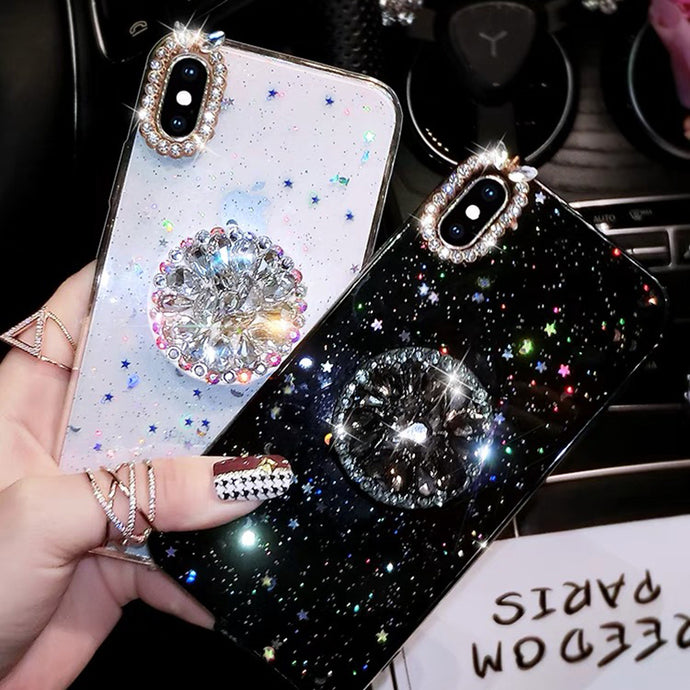 Glitter marble diamond ring holder silicone phone case