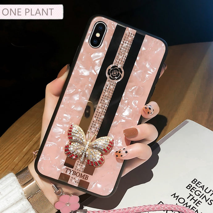 Luxury Creative Mirror Fashion 3D Inlaid butterfly Phone