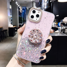 Load image into Gallery viewer, Glitter marble diamond ring holder silicone phone case